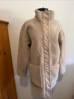 Zella Taupe Sherpa Snap-Front Coat